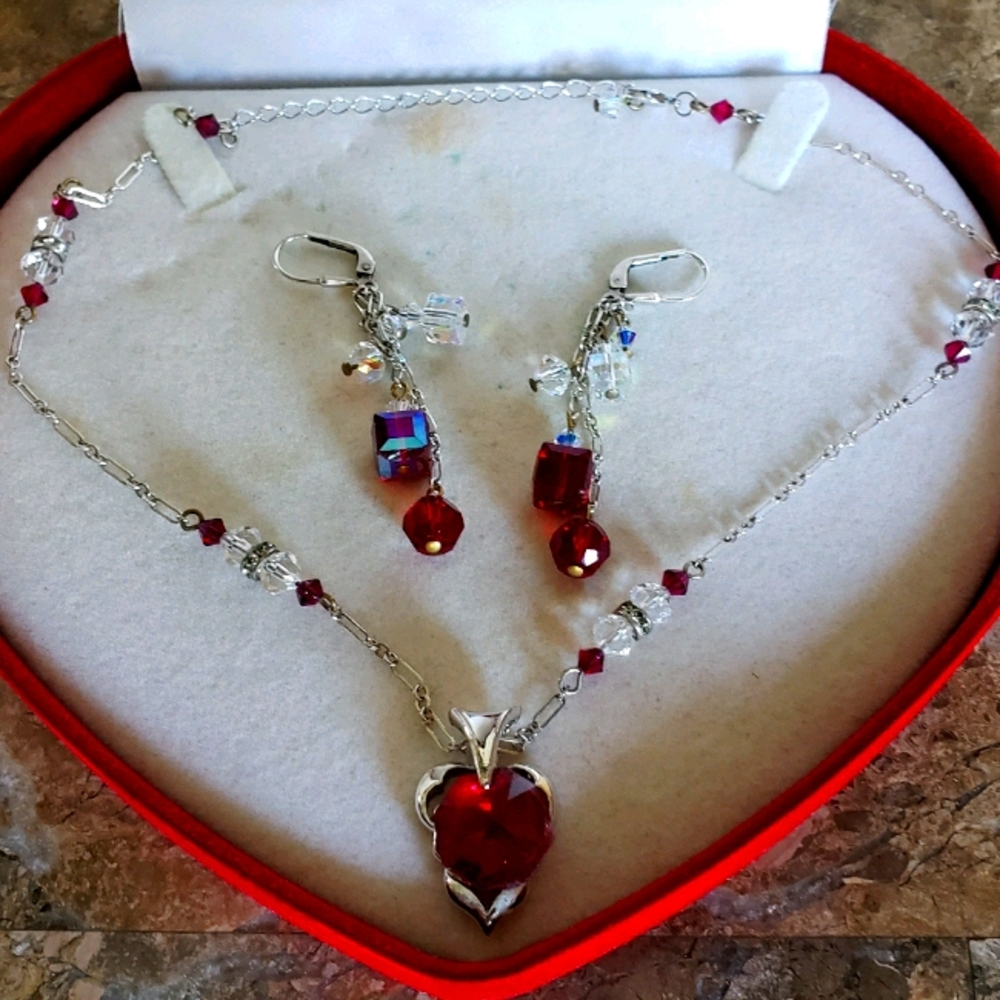 Swarovski Ruby necklace and earring set